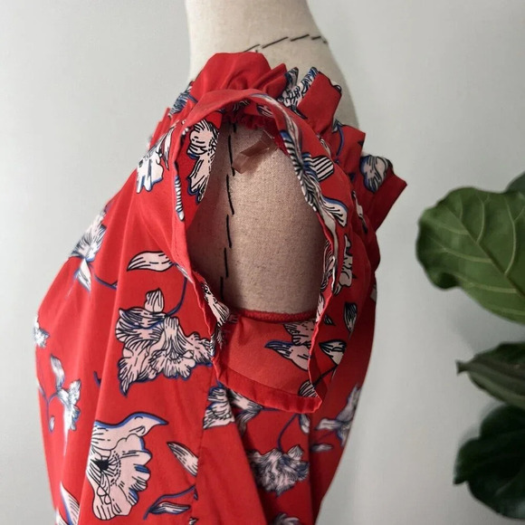 Atmosphere Red Satin Floral Mini Short Dress Off The Shoulder Sz 4 - Picture 2 of 6